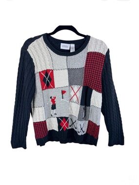 LIZ GOLF Liz Claiborne Vintage Retro Cotton Wool Patchwork Sweater Size L